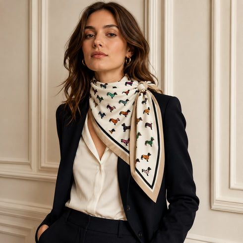FOULARD IN SETA CON FANTASIA CANI MULTICOLOR