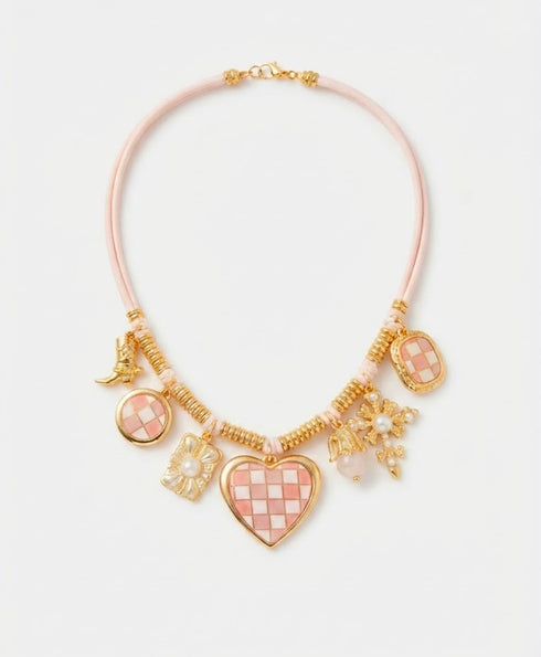 COLLANA CHARM CUORE ROSA E ORO