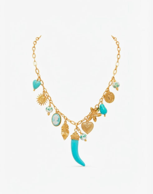 COLLANA CHARMS DORATI E TURCHESE