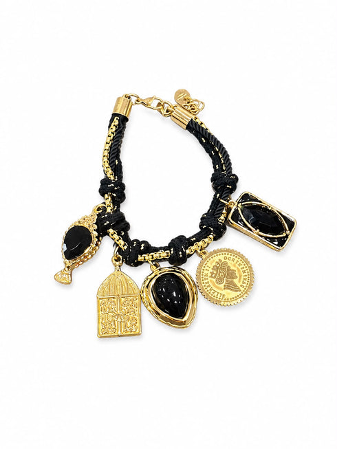 BRACCIALE CHARMS NERO E ORO
