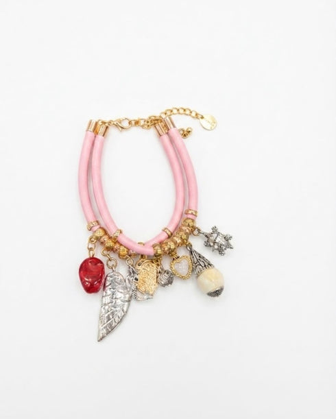 BRACCIALE ROSA CON CHARMS MULTICOLORE