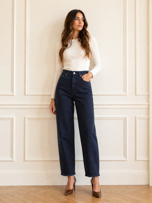 TENSIONE IN-JEANS DENIM BLU A GAMBA LARGA (135)