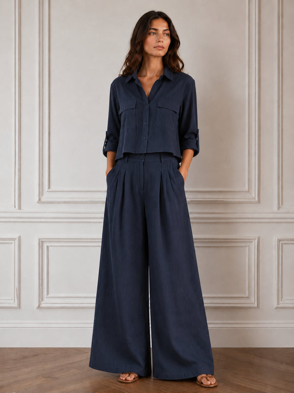 COMPLETO BLU NAVY IN VISCOSA CON CAMICIA E PANTALONE PALAZZO (13)