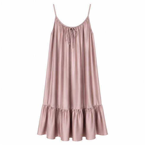 VESTITO LUNGO IN RASO CON BALZA E FIOCCO
