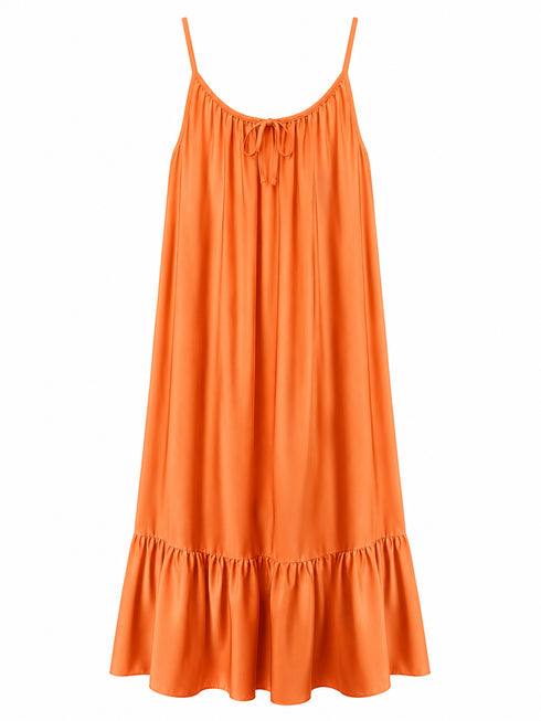 VESTITO LUNGO IN RASO CON BALZA E FIOCCO