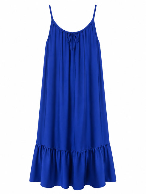 VESTITO LUNGO IN RASO CON BALZA E FIOCCO