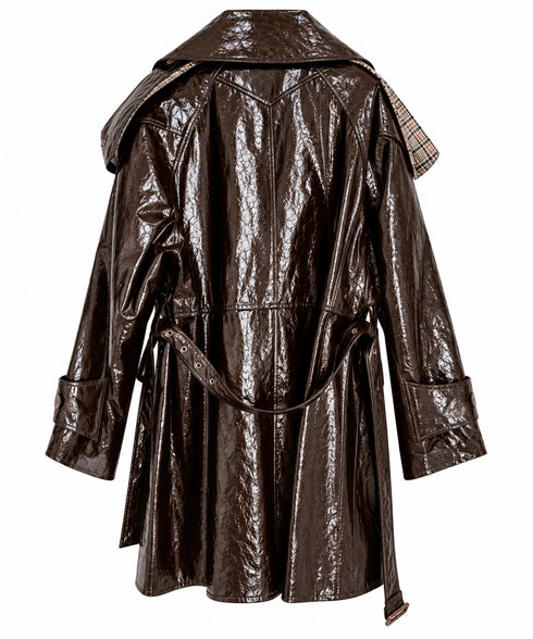 TRENCH LUCIDO NERO CON REVER CHECK